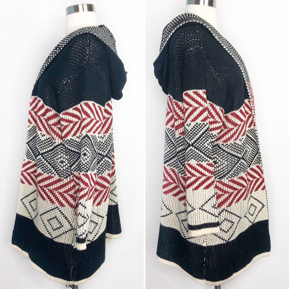 BOHO Longline Cardigan Hoodie Small Red Black - Picture 4 of 6